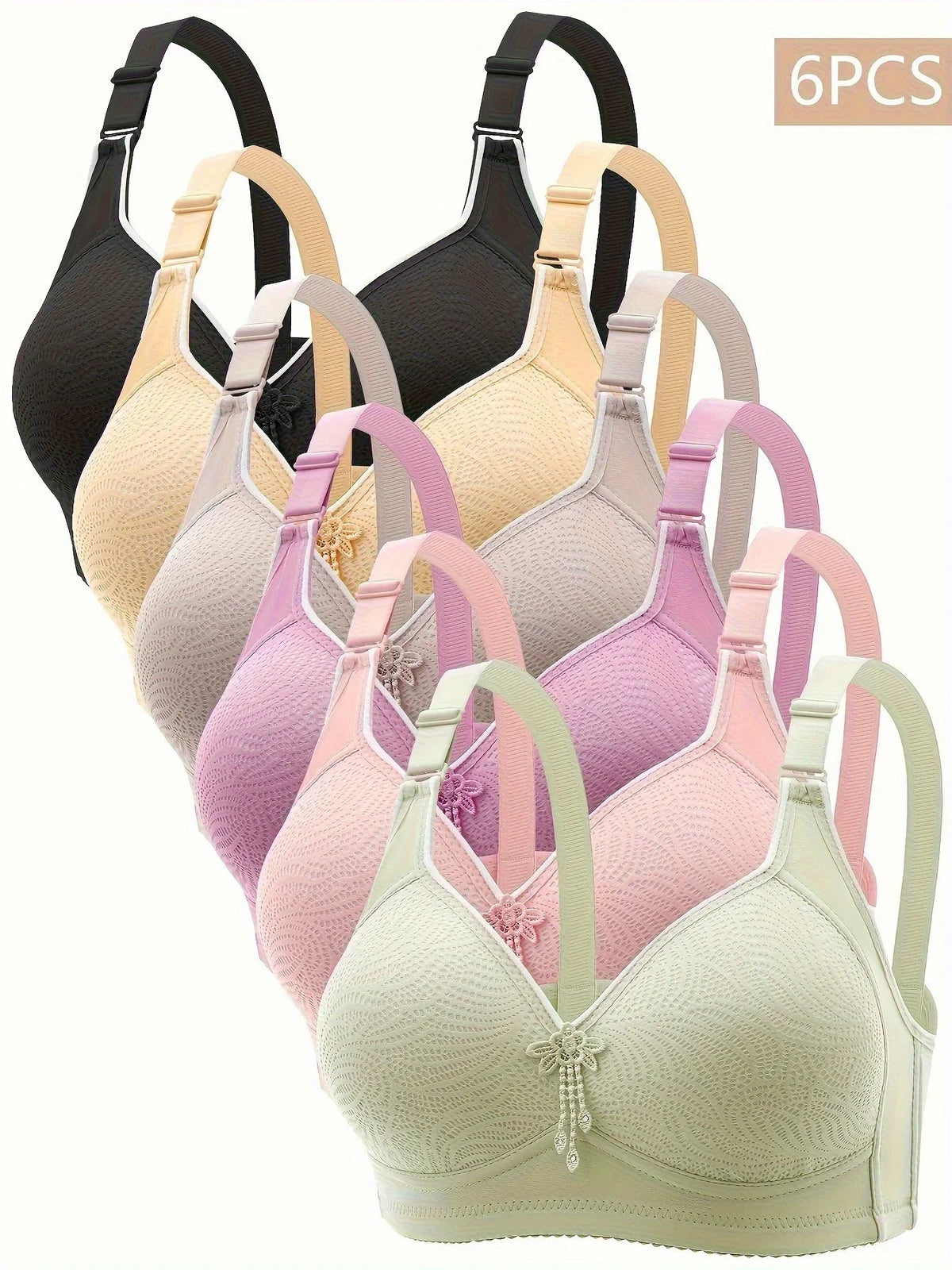 6 Pieces / Color Women' Sexy Lace No Wire Bras Plus Size Adjustable Shoulders Strap T-Shirt Bra For Cup A B C D