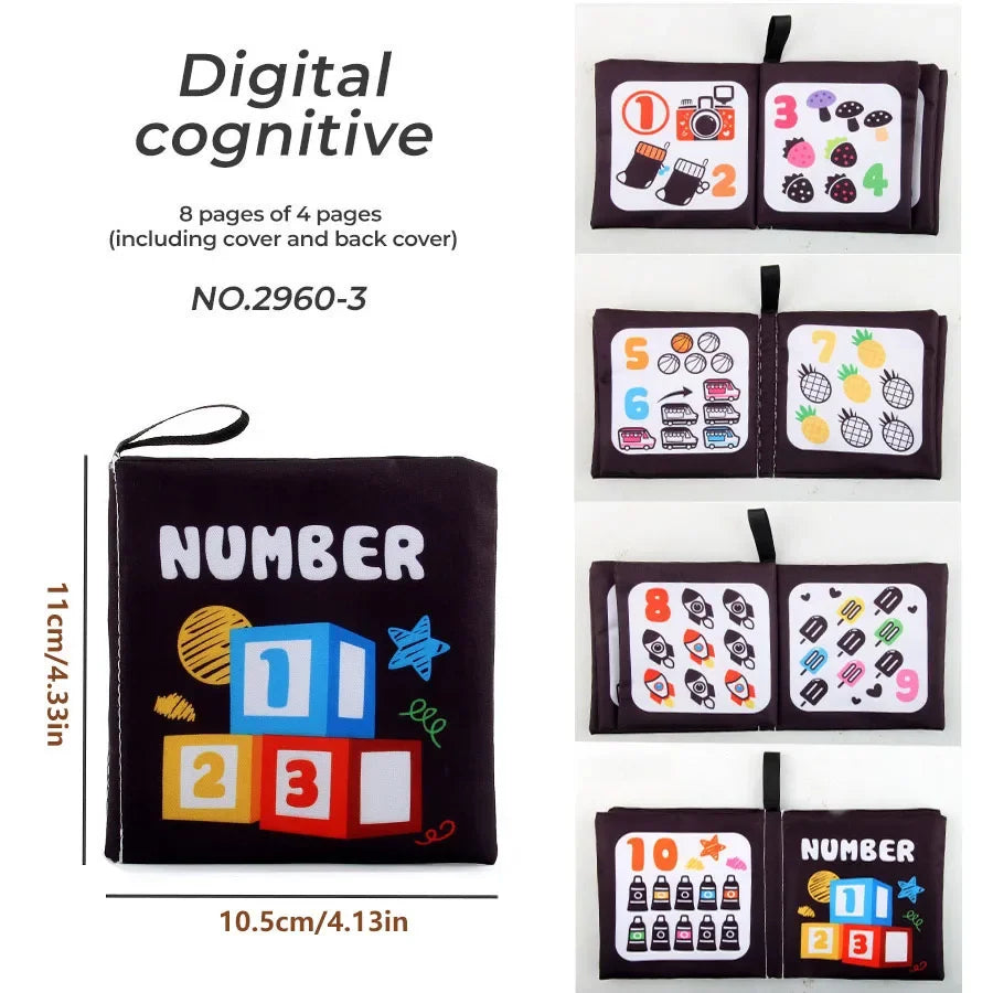4 Pages Enlightenment Early Learning Books - Black and White Cloth Book for Kids, Montessori Educational Toys
