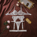 Ellolace Willowy Sexy Female Lingerie Intimate See Through Embroidered 3PC Set with Leg Circles Exclusive Erotic Miss Underwear