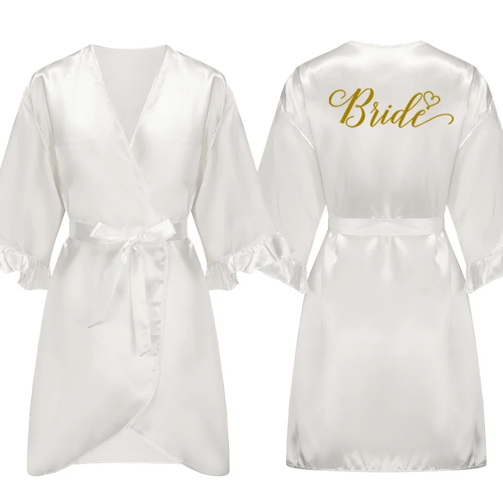 Grass Green Bride Satin-Silk Robe Women Bridal Party Sister Team Mother Shower Gift Bridesmaid Wedding Short Robes with Ruffle