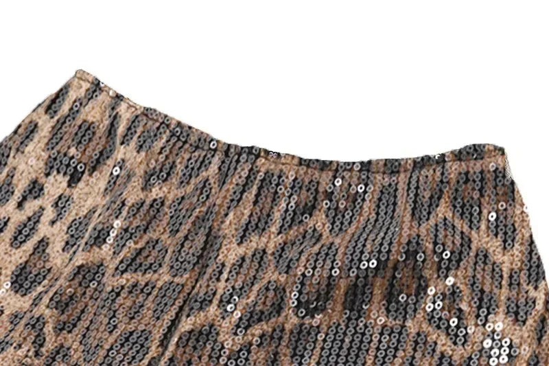 WhereMery Retro Leopard Print Seguins Shiny Chic Short Pants Y2K Spring Women's Fashion Night Club Streetwear Women Mini Bottoms