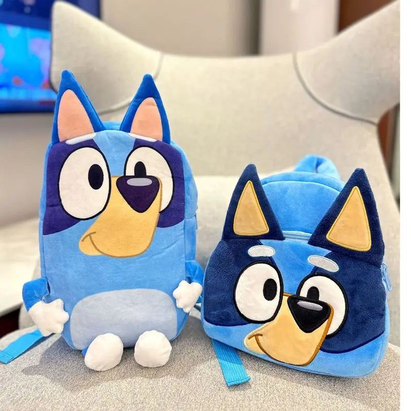 Blue Puppy Cartoon Children’s Plush Backpack – Cartoon Family Schoolbag for Picnic and Travel Gifts