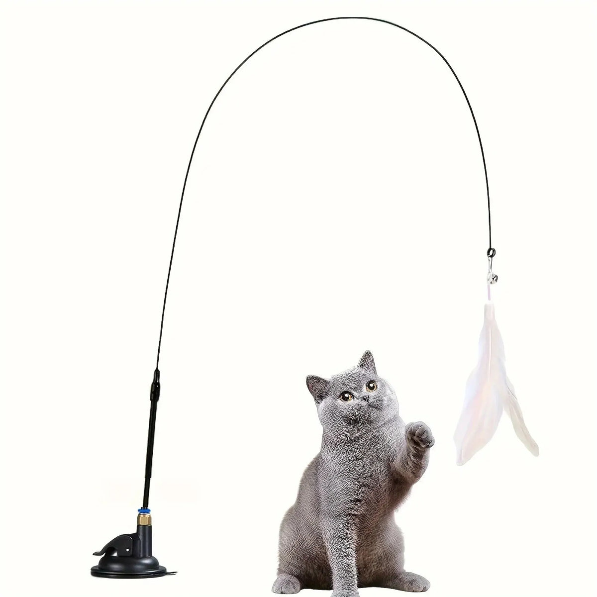 Cat Teaser Wand — Feather & Bell, Suction Cup Pole