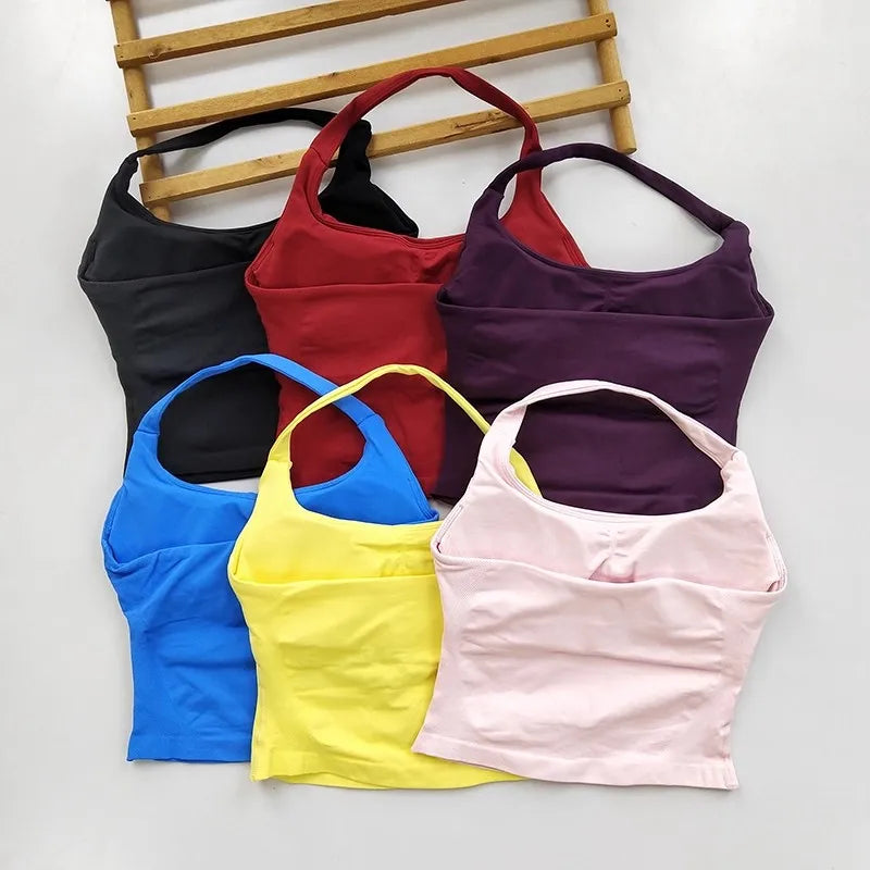 Women's Backless Hanging Necks Fitness Bra Workout Tops Yoga Crop Sports Vest Sexy Gym Fitness Tank Top for Athletic Women