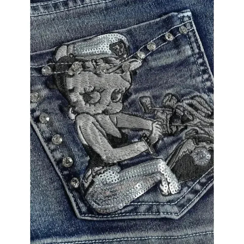Kawaii cartoon character pocket embroidery high-quality slim denim shorts for women summer nightclub hip design casual y2k short