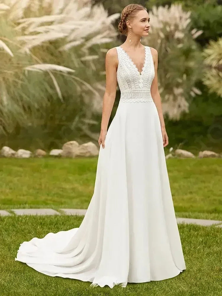 Beach Wedding Dress 2024 - Boho Lace Backless Gown Customizable | Femstylo