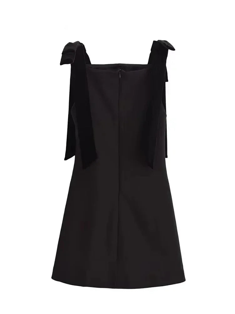 TFMLN Autumn New Women Dress 2024 Slim Chic Sleeveless Dress Bow Casual  Mini Frock Female Fashion Elegant Short Party Dress