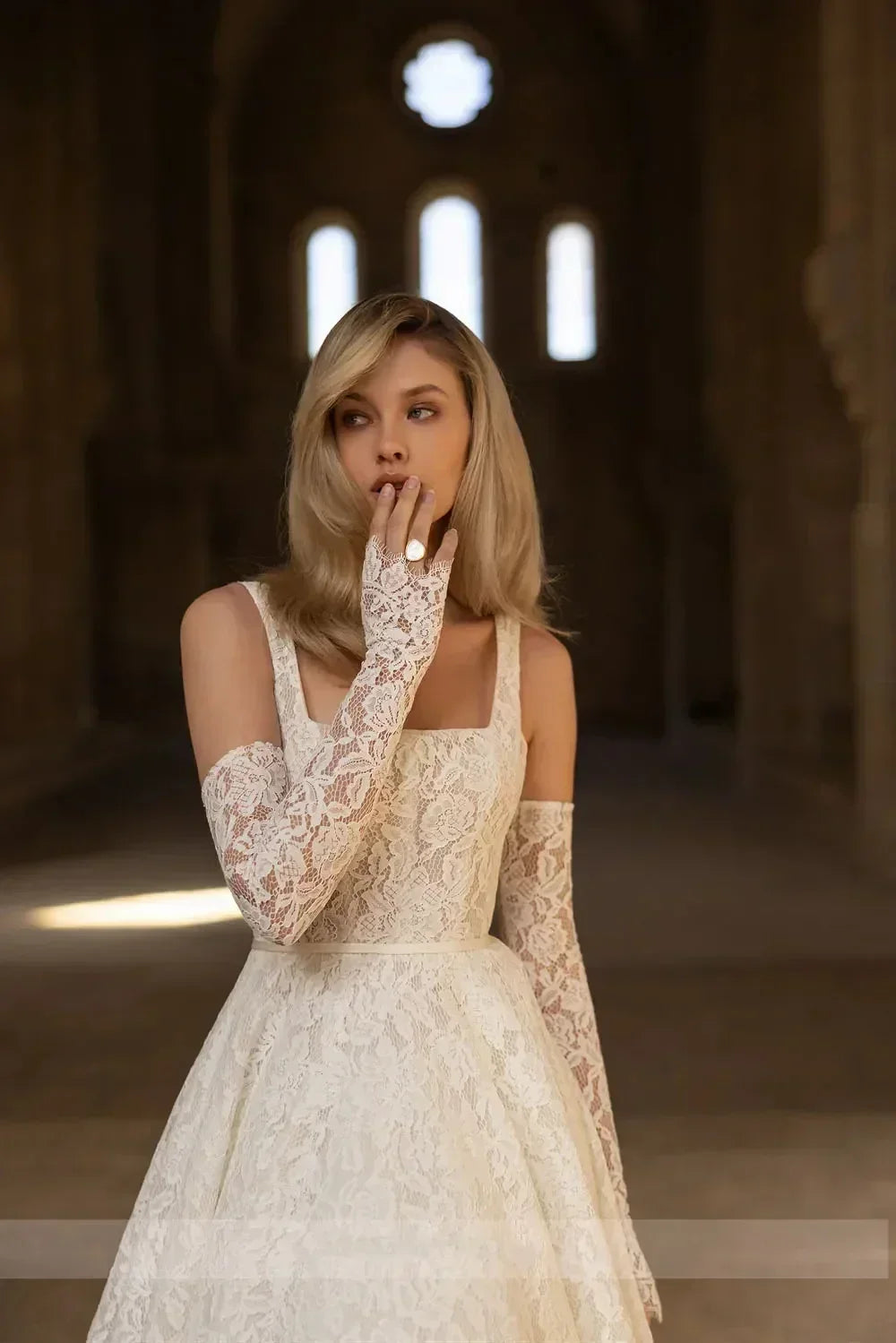 Vintage Lace Wedding Dress | Square Neck Boho Gown - Femstylo