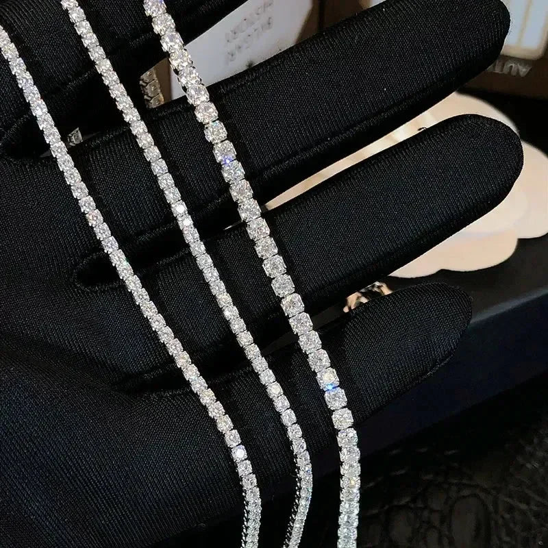 New S925 Sterling Silver Hip Hop Full CZ Choker Chain Necklace For Women Luxury Cubic AAA Zircon Short Accessories Fine Jewelry