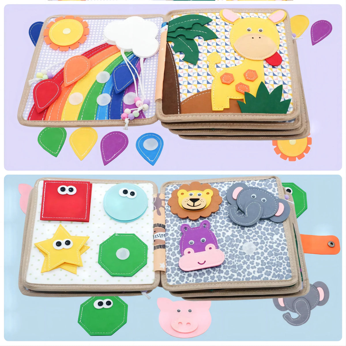 Montessori Busy Book for Kids - Color, Shape, Animal Cognition Early Education Toys, Giraffe Quiet Book, Fine Motor Skills Toys