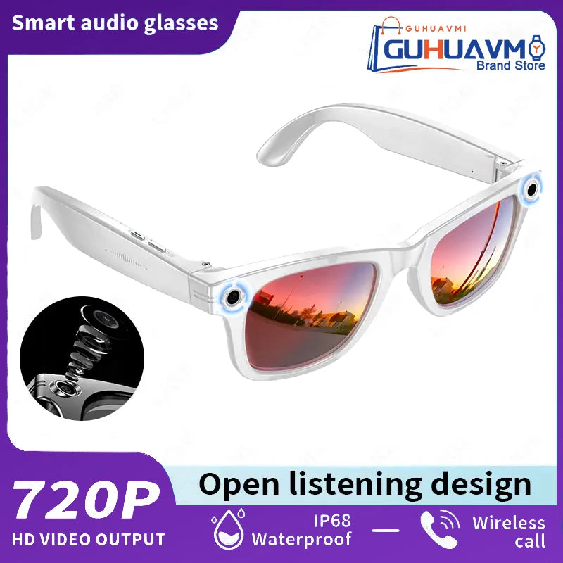 AI smart glasses with 8MP camera — Red coated mirror lens style