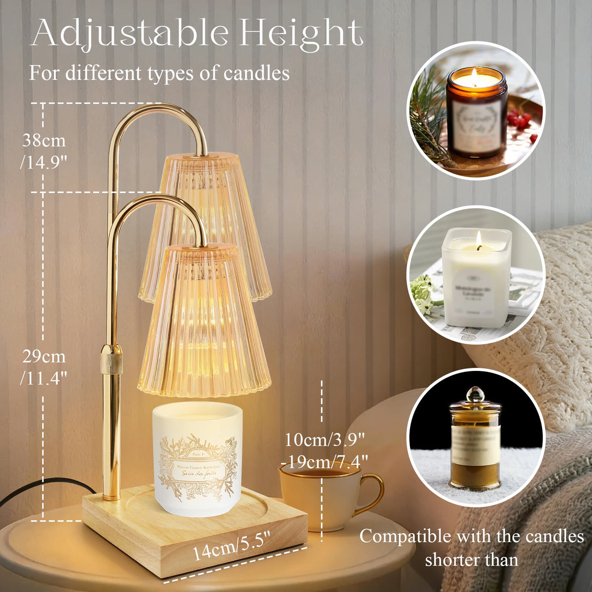Candle Warmer Lamp with Wooden Tray, Dimmable Night Light