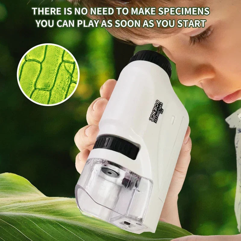 Handheld Microscope Kit for Kids – 60x 120x with LED Light for Home and School