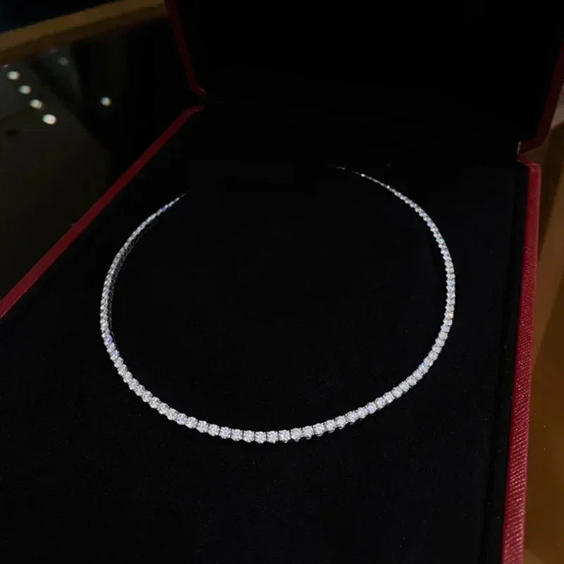 New S925 Sterling Silver Hip Hop Full CZ Choker Chain Necklace For Women Luxury Cubic AAA Zircon Short Accessories Fine Jewelry