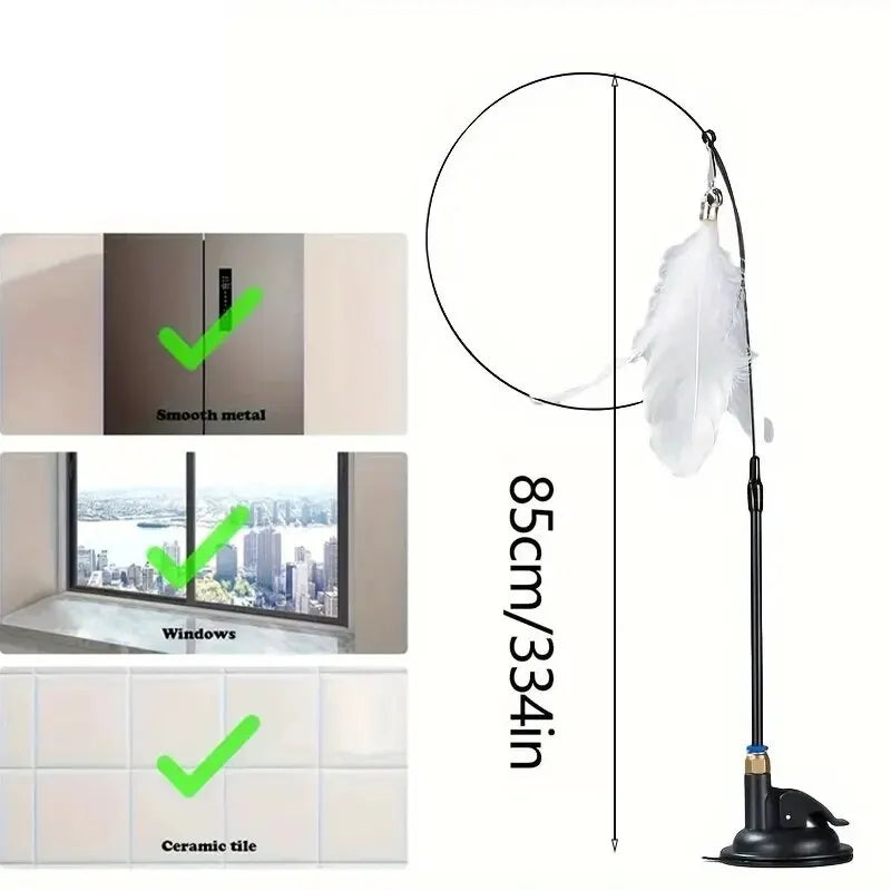 Cat Teaser Wand — Feather & Bell, Suction Cup Pole