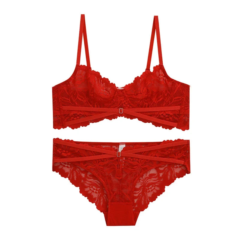 Logirlve Ultra-thin Bra Set Lingerie Push Up Brassiere Embroidery Lace Underwear Set Sexy Straps Panties For Women underwear