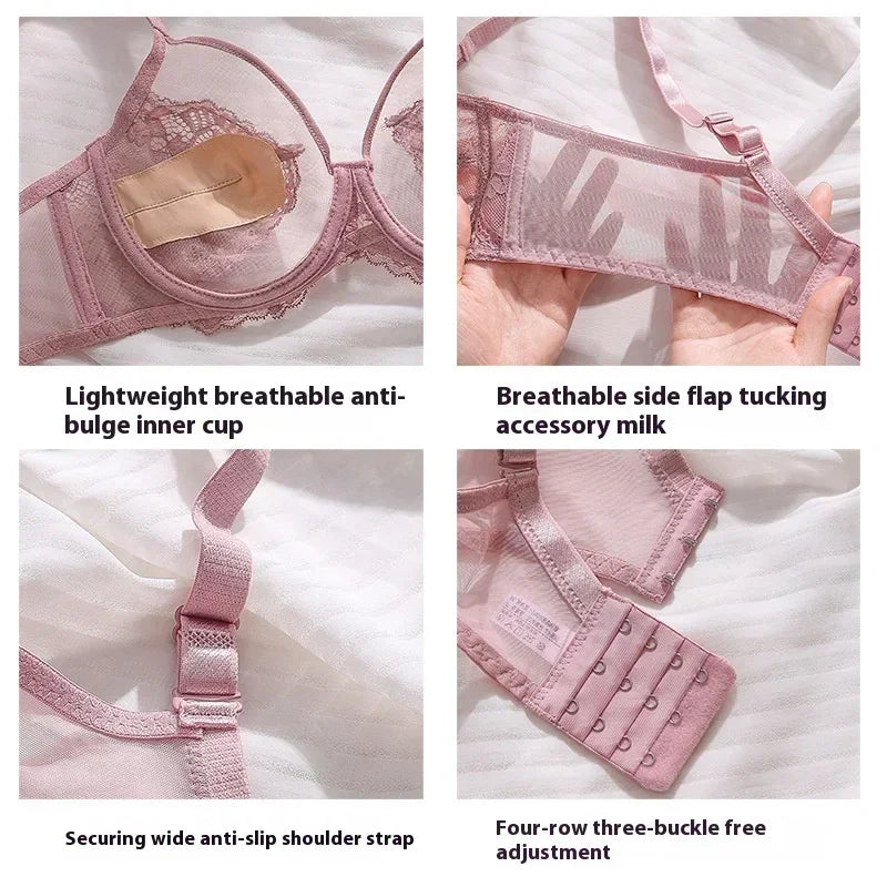 Lingerie Women's Thin BrasLace Full Cup BrasBeautifully Embroidered BrasAnti-SaggingUltra-Thin Bras