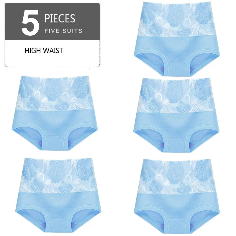 5Pcs Women Panties High Waist Body Shaper Underwear Print Girls Briefs Soft Sexy Underpants Breathable Cotton Female Lingerie