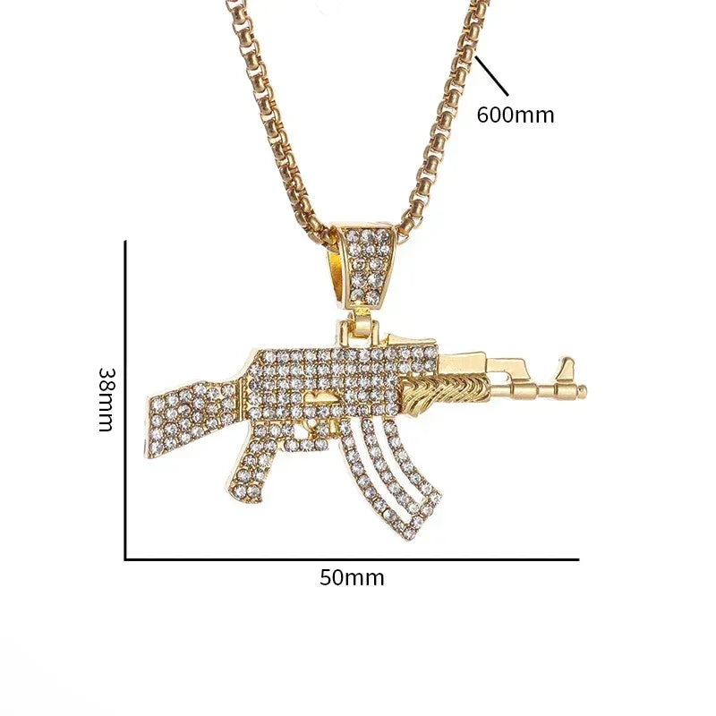 Hip-Hop Ak-47 Rifle Gun Pendant Necklace Men\'s Personalized Street Hip-Hop Rock Rap Party Jewelry