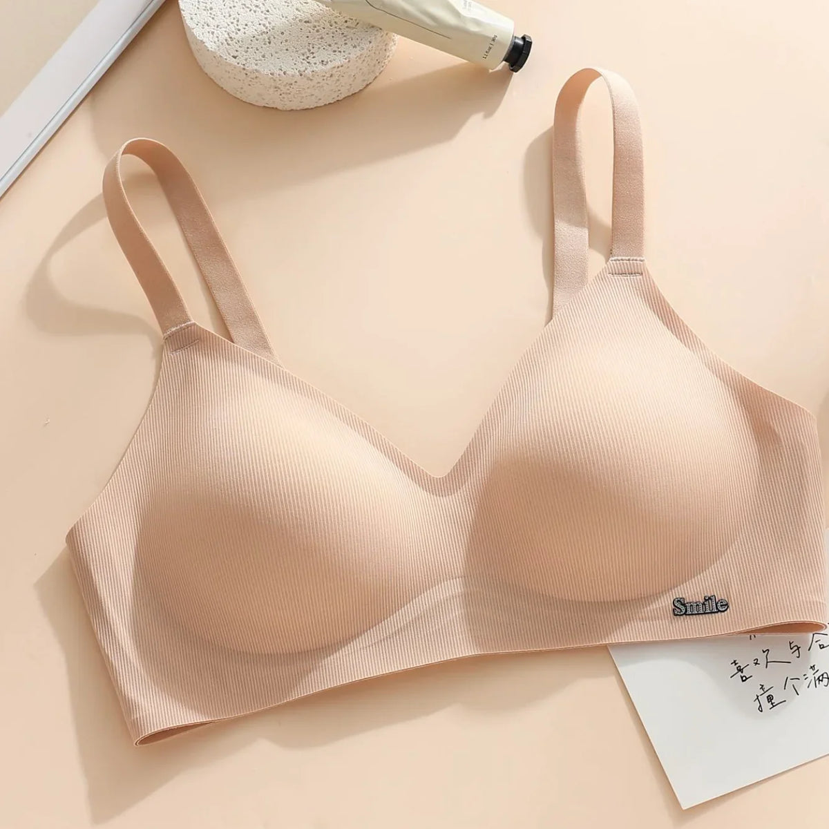 CAITING Beautiful Back Latex Cup Bra One-piece Seamless Bra Women Wireless Push Up Underwear Sexy Deep V Padded Bralette Female