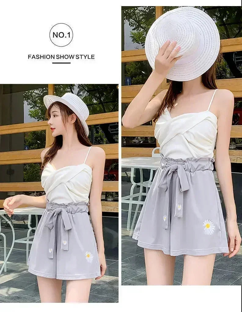 Summer Lightweight Black Casual Sports Pants Women Student Loose High-Waist Wide-Leg Shorts