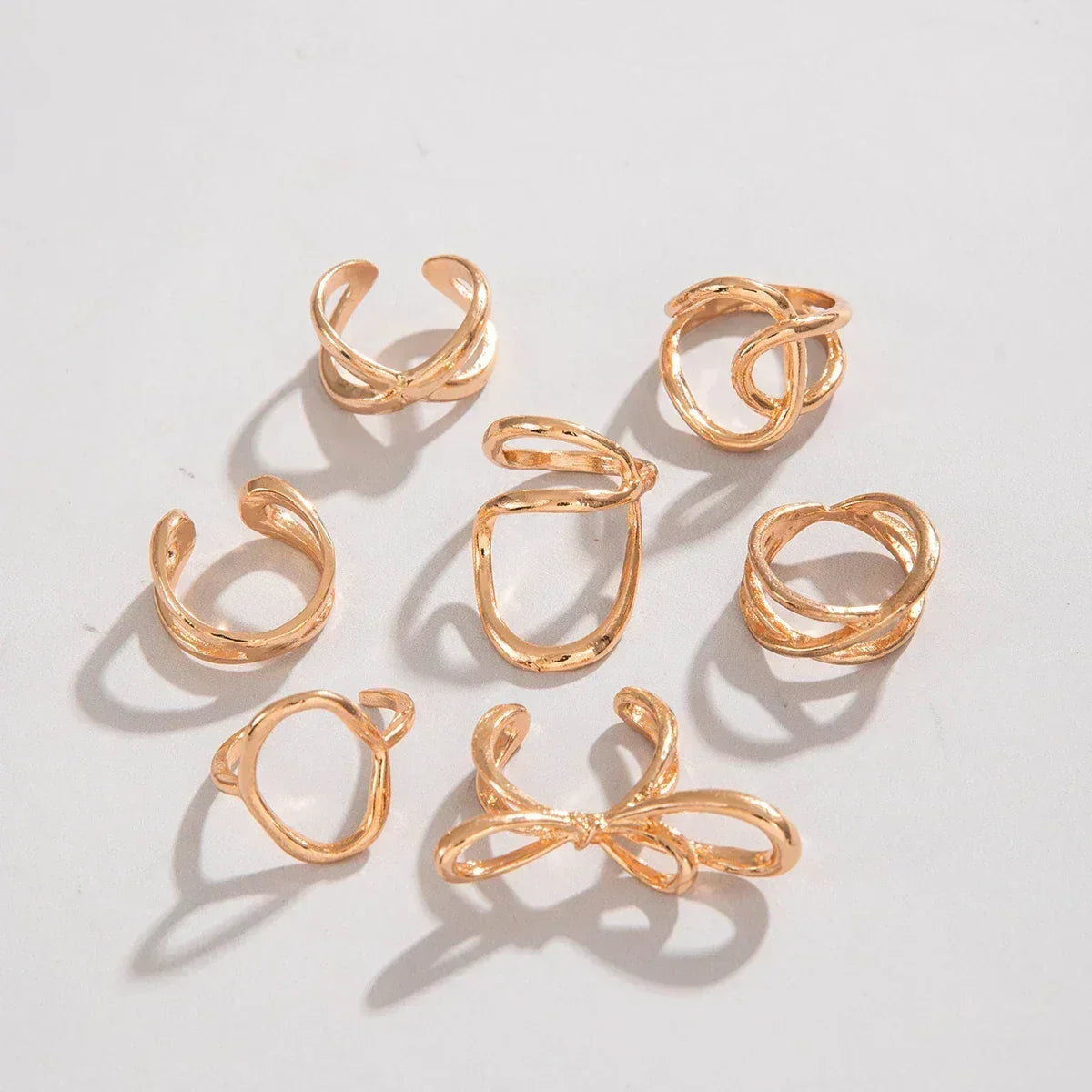 Docona Fashion Elegant Stacking Gold Colour Rings Geometric Design Ring Set Accessories Daily Festival Party Gifts 27910