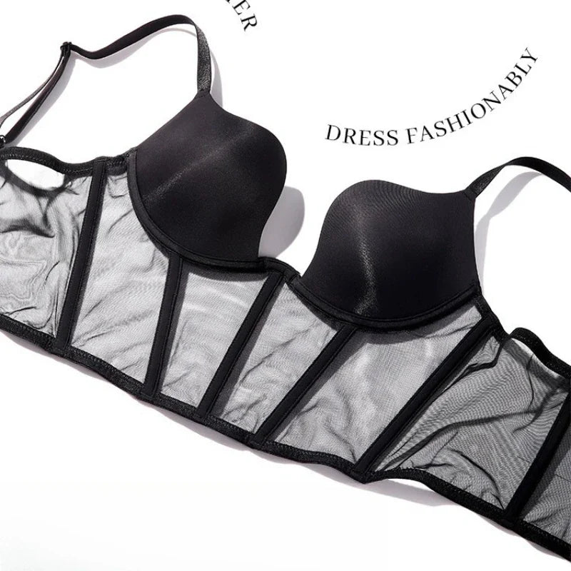 Women Push Up Bra Sets Transparent Lingerie Sexy Shaper Bra Beauty Back Comfortable Underwear Adult's Fishbone Gauze Bralette