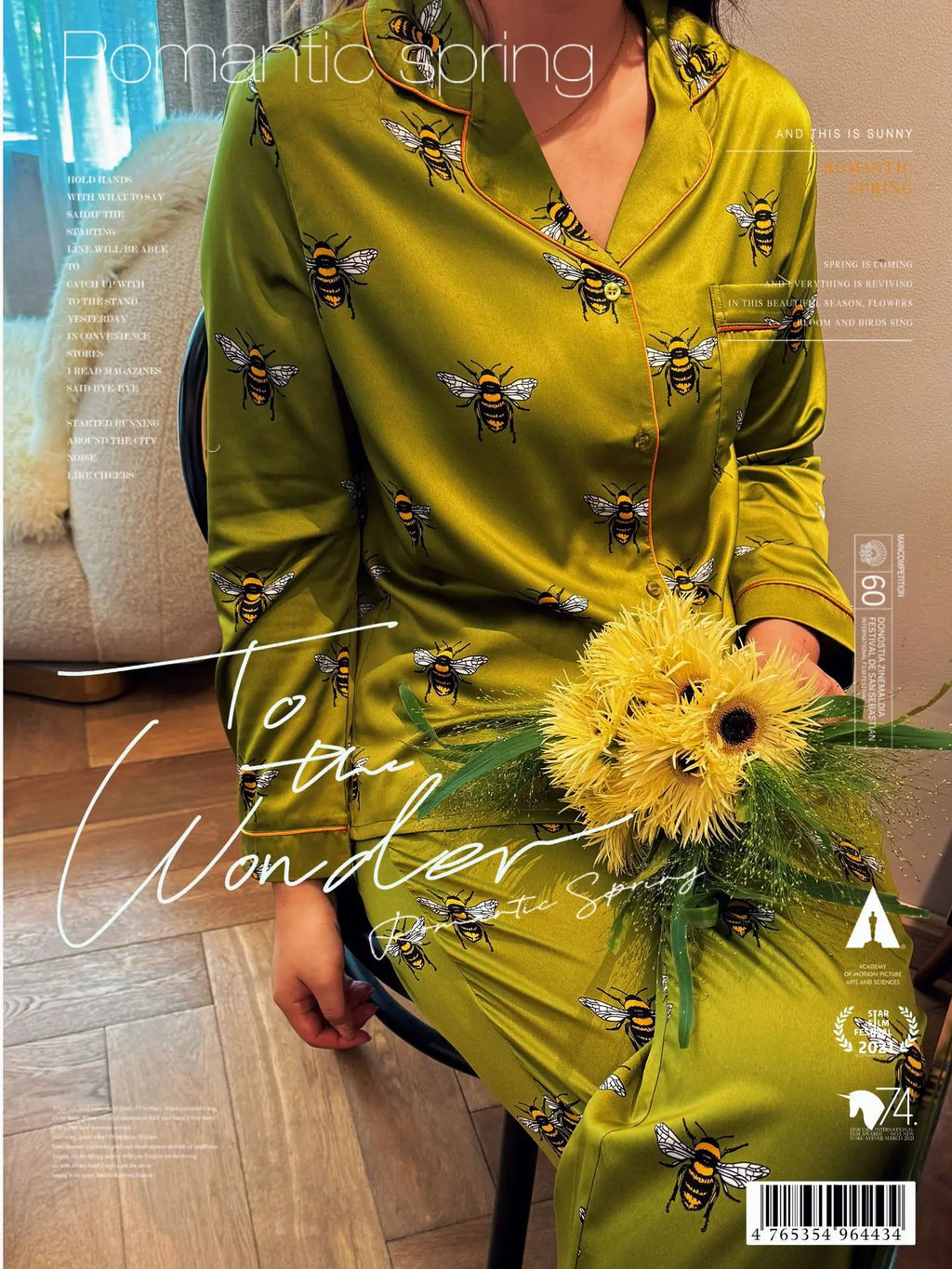 Women Satin Silk Pajamas Set Green Bees Print Pyjama Ice Silk Long Sleeve Lapel Two Piece Set Homewear Spring Autumn Fashion New