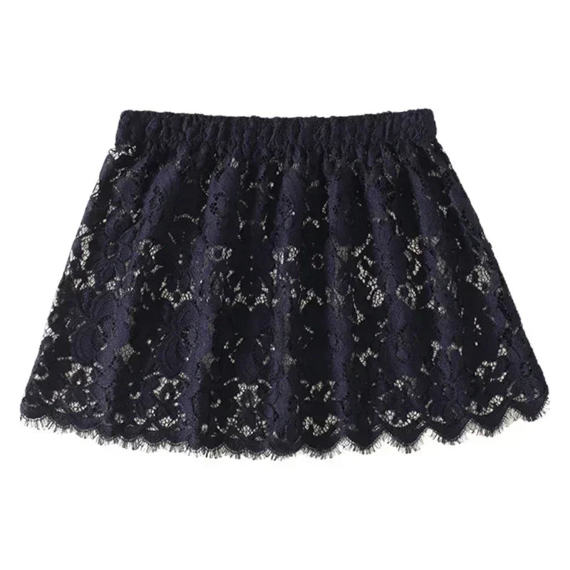 Women Eyelash Floral Lace Shirt Extender Adjustable Layered Faux Top Hem Lower Sweep Mini Skirt Half Slip Underskirt