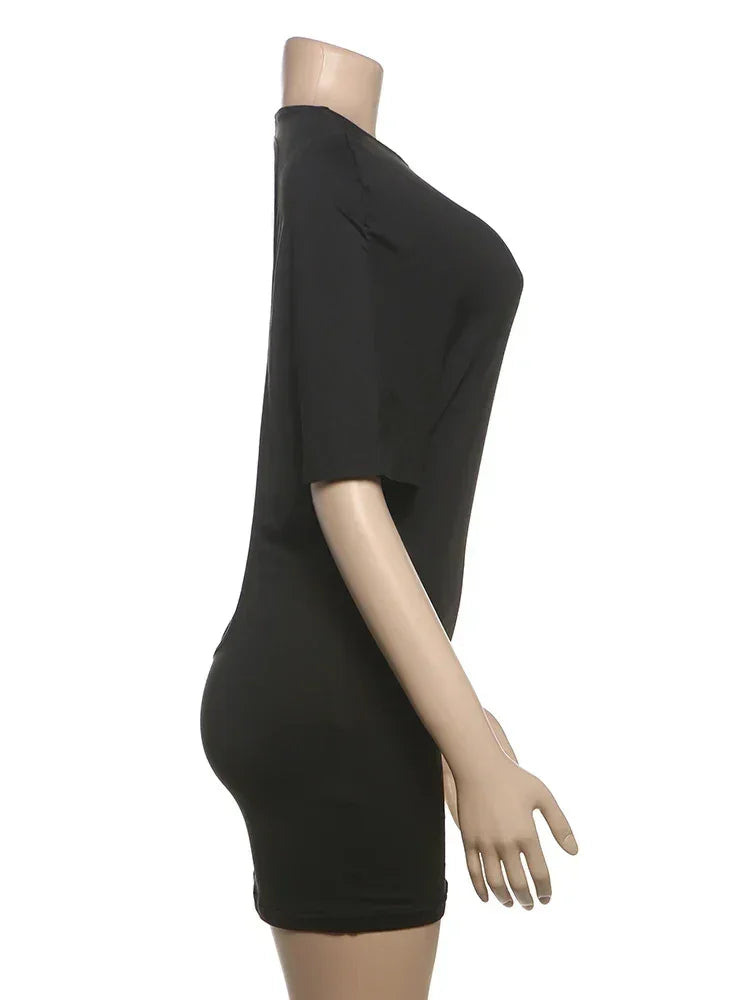 Nibber o-Neck Sexy Backless Mini Dress Women Y2K Solid Trend Style Half Sleeve Spicy Girls Street Midnight Fashion Slim Outfits