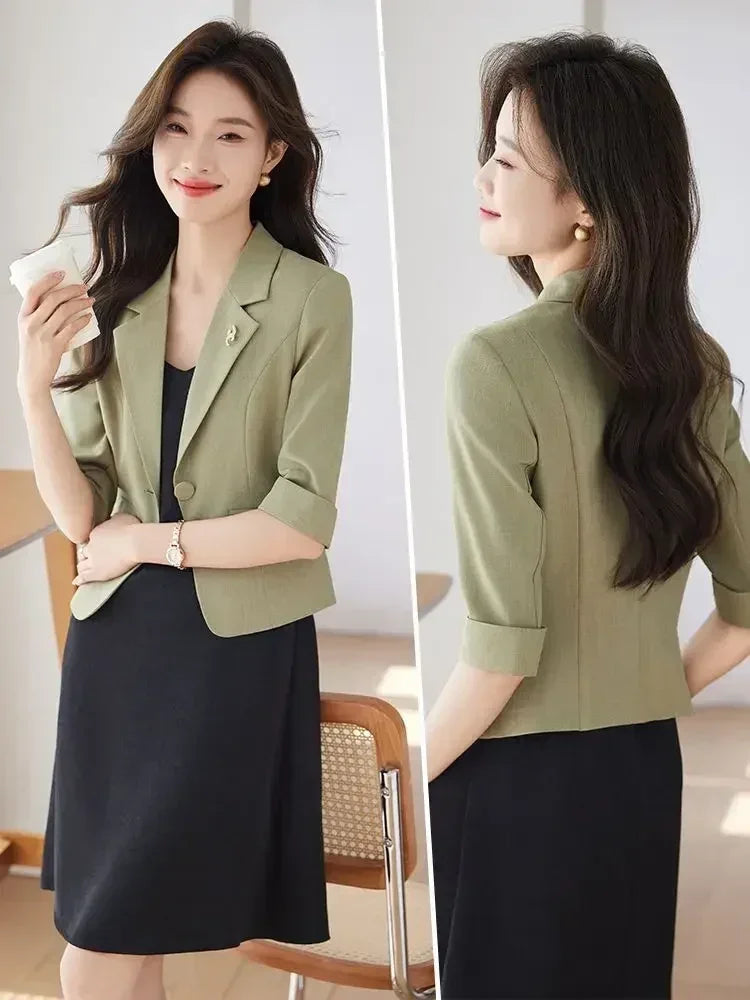 Black Women Blazer Slim Blazer Office Lady Work Suit Cropped Jacket Spring Summer Short Top Design Casual Coats Mujer One Button