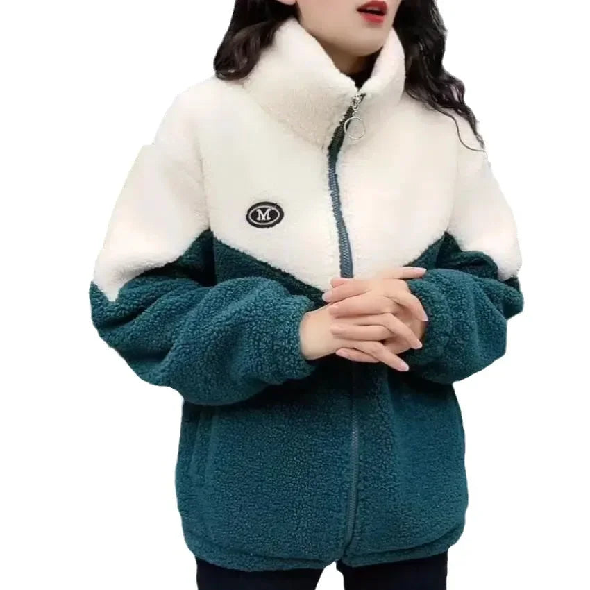 Women's Quilted Lamb Fleece Jacket | Warm Mid-Length Coat -femstylo