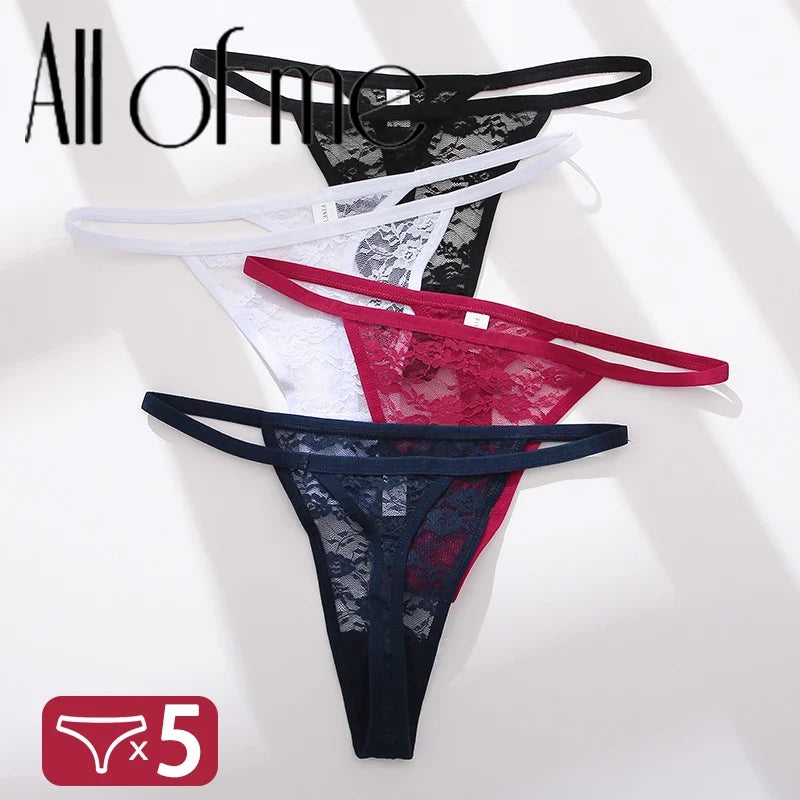 5PCS/Set Women's Underwear Lace Panties Floral Lingerie Woman Panties Sexy Thong G-String Female Pantys Perspective Intimates