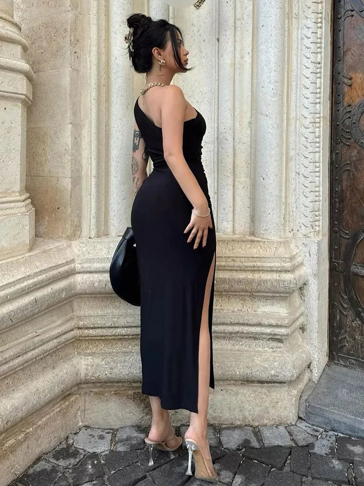 Black Backless Maxi Dress | Sexy Split Sleeveless Party Gown -femstylo