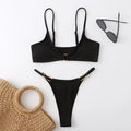 Sexy Brown Ribbed Swimwear 2026 Micro Thong Bikinis Sets Women Metal Ring Swimsuits String Bathing Suit Bikini Bathers Biquinis
