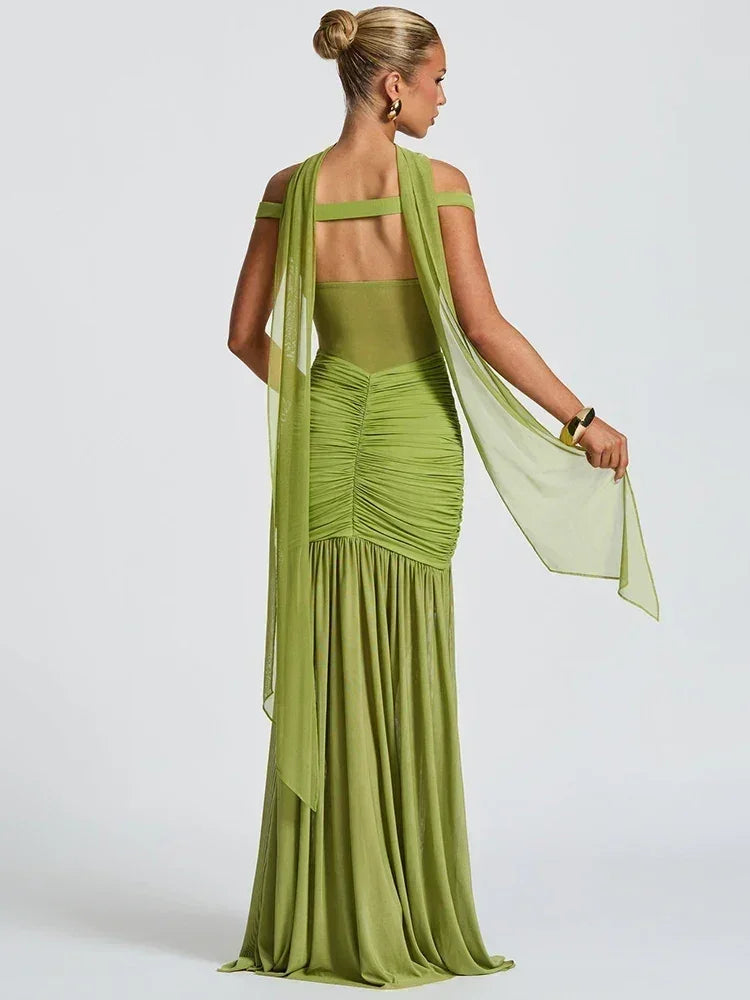 Mozision Off-shoulder Backless Sexy Maxi Dress Women Gown Halter Sleeveless Backless Thigh High Split Club Party Long Dress