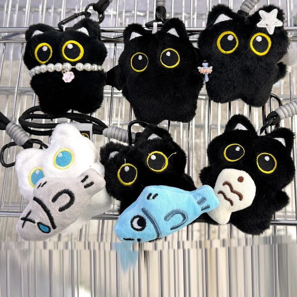 Cute Black Cat Plush Keychain Kawaii Bag Charm