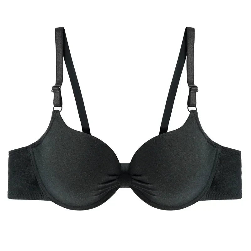 Sexy Women Cotton Gathered Bra Deep V Underwire Ladied  Brassiere Push Up Lingerie Solid Bras Backless Intimate Underwear