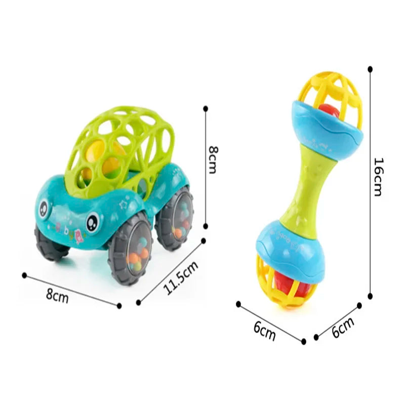 Montessori Baby Sensory Rattle and Silicone Teether Grasping Development Toy for 0-12 Months