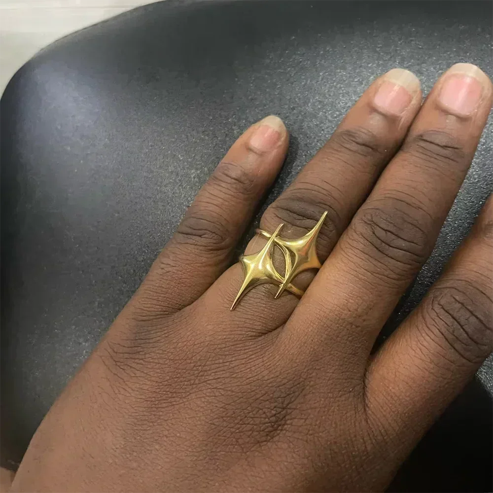 Stainless Steel Flower Open Rings For Women Trend Wedding Heart Jewelry Gold Color Geometric Hollow Ring Daily Accessories Gift
