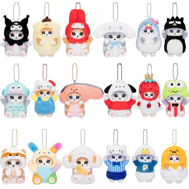 Kawaii Frog & Kitty Plush Keychain