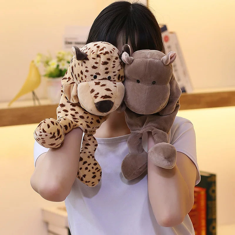 35cm Cartoon Animal Hand Puppets, Lion Elephant Pig Parent-Child Game Toys for Kids