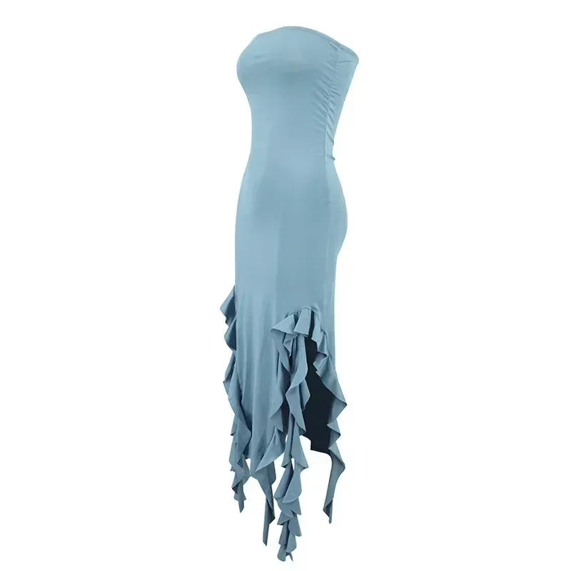 BWQ Long Dresses For Women Slit Sexy Bodycon Sleeveless Jellyfish Dress Hot Girls Fashion Off The Shoulders Maxi Dress Woman