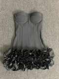 Real Photos Women New Bandage Dress Strapless Laced Up Back Flowers Hem Bodycon Mini Celebrity Evening Party Birthday Dresses