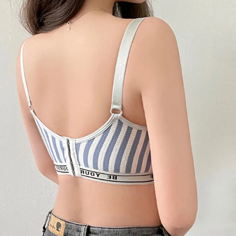 New Lightweight Breathable Maternity Breastfeeding Bra Made of Pure Cotton Gathered Anti Sagging Letter Stripe Women's Underwear