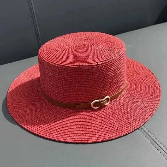 Simple Straw Summer Women Beach Hat Female Casual Panama Hat Women Flat Brim Bowknot Straw Cap Girls Sun Hat