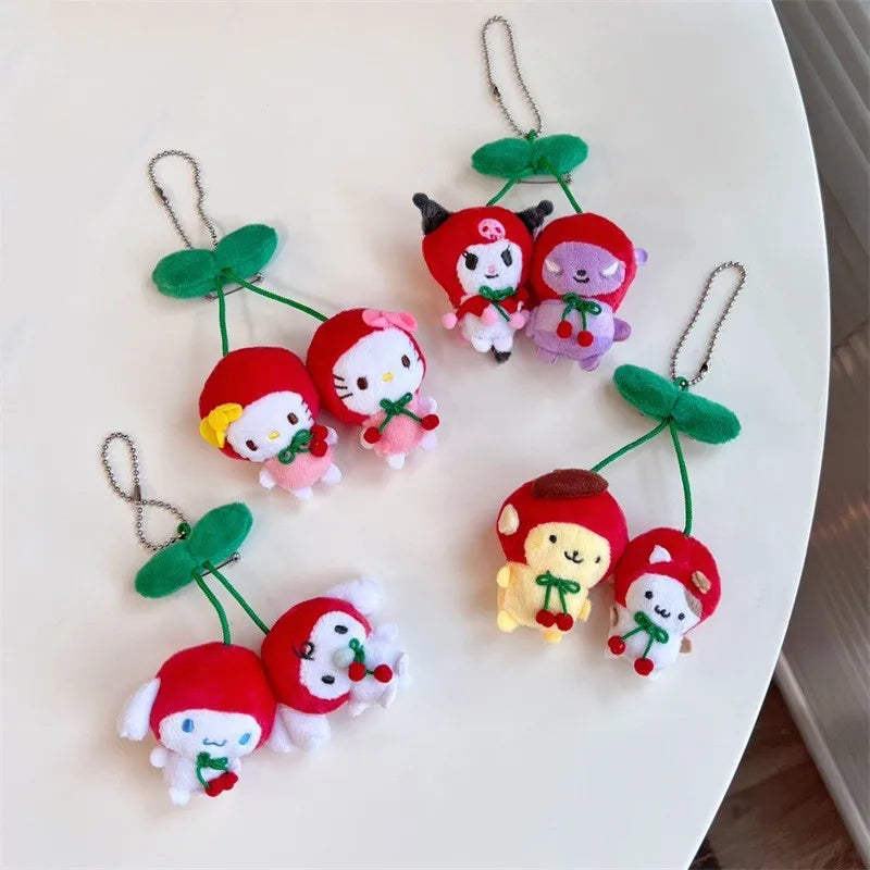 Kawaii Cherry Series Plush Doll Pendant, Kitty Character Puppy Character Kawaii Character Pom Purin Keychain Gift