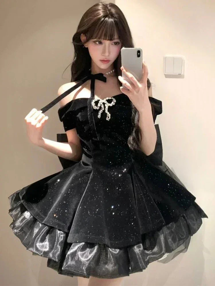 Lolita Kawaii Y2k Colorful Dot Print Dress Women Sweet Sleeveless Mini Dress Outwear One Piece Dress Korean Fashion Clothing