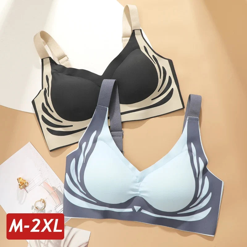 Plus Size Super Gather Push Up Bras Women Soft Support Seamless Underwear Female Full Cup Lift-Up Bras No Steel Sleepwear