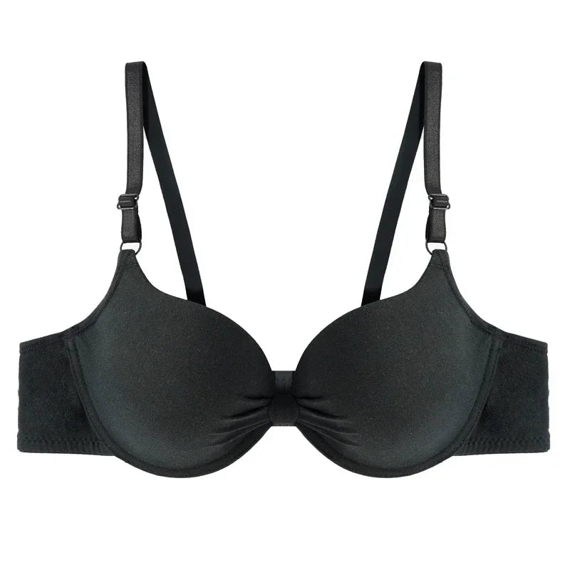 Sexy Women Cotton Gathered Bra Deep V Underwire Ladied  Brassiere Push Up Lingerie Solid Bras Backless Intimate Underwear